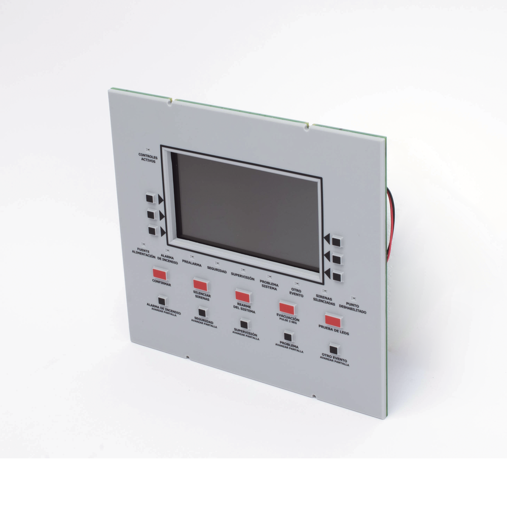 Anunciador remoto LCD retroiluminado en español con 160 caracteres visibles, teclado de goma y puerto RDP para panel NFS2-3030-SP y NCA-2