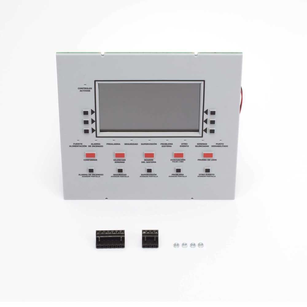 Anunciador remoto LCD retroiluminado en español con 160 caracteres visibles, teclado de goma y puerto RDP para panel NFS2-3030-SP y NCA-2