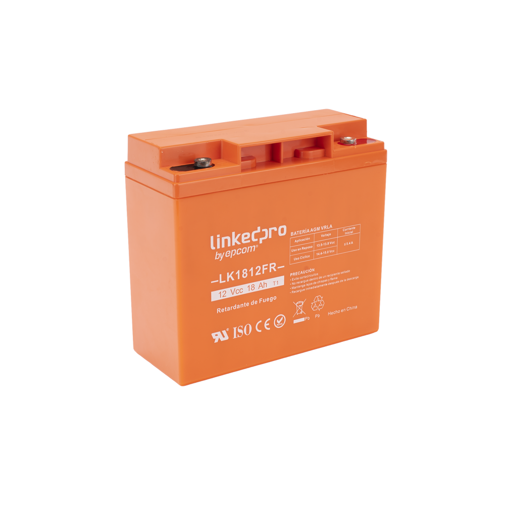 Batería de respaldo 12 V |  18 Ah | AGM | Certificada UL94-V0 Retardante a la Flama  | Especial para Seguridad Electrónica | UPS | Sistemas de Emergencia | Vida útil 5 años | Terminales T1
