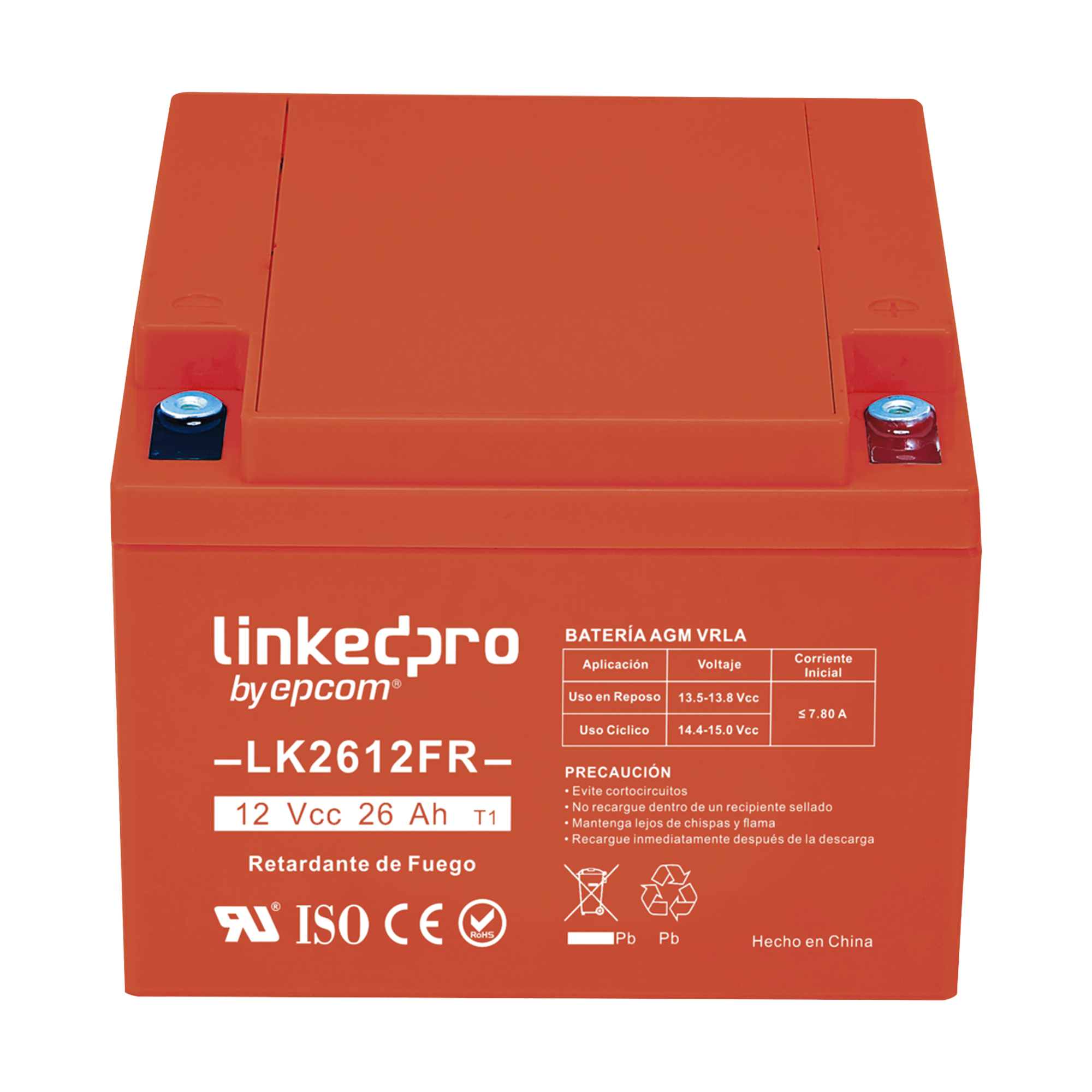 Batería de respaldo 12 V|  26 Ah | AGM | Certificada UL94-V0 Retardante a la Flama | Especial para Seguridad Electrónica | UPS | Sistemas de Emergencia | Vida útil 5 años | Terminales T1