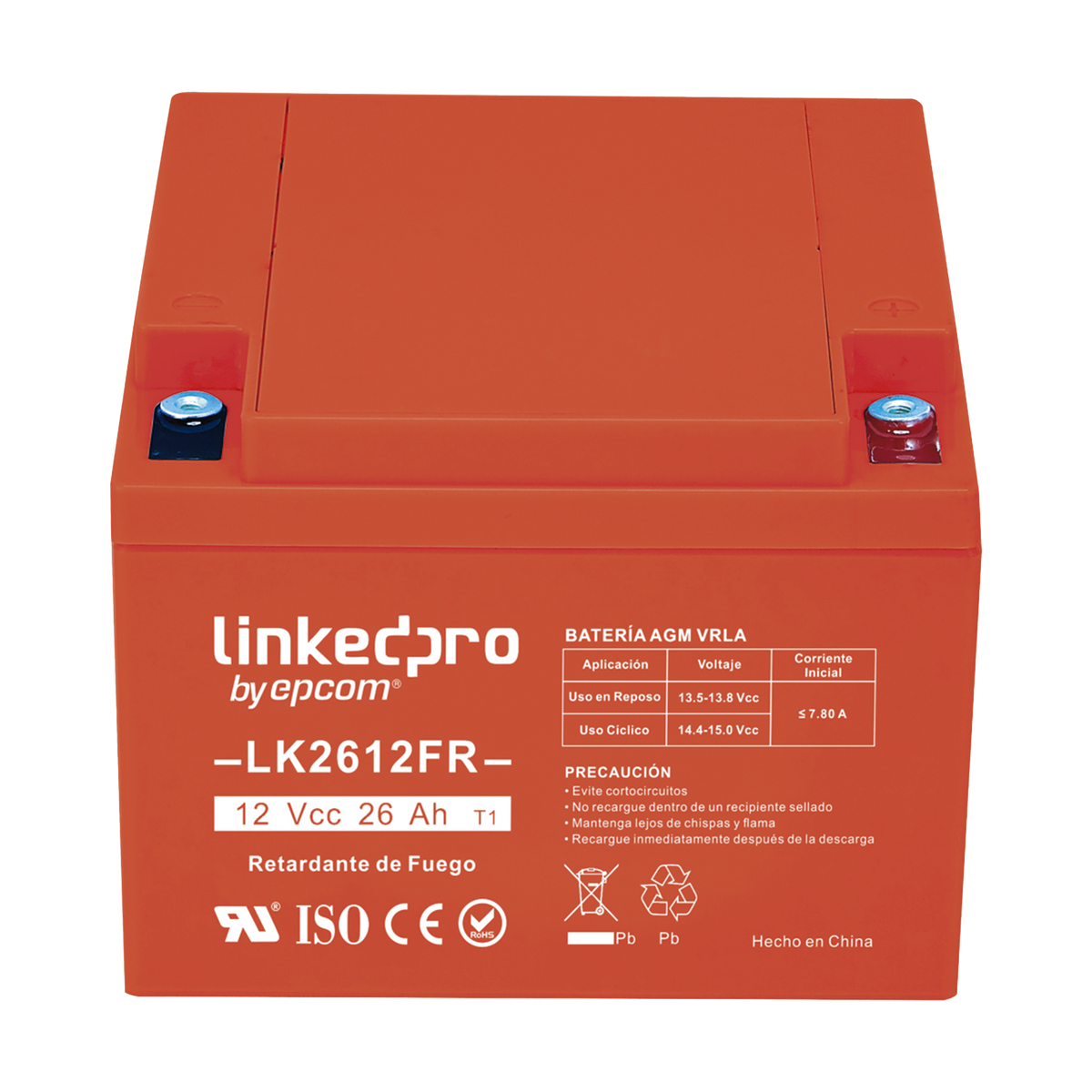 Batería de respaldo 12 V|  26 Ah | AGM | Certificada UL94-V0 Retardante a la Flama | Especial para Seguridad Electrónica | UPS | Sistemas de Emergencia | Vida útil 5 años | Terminales T1