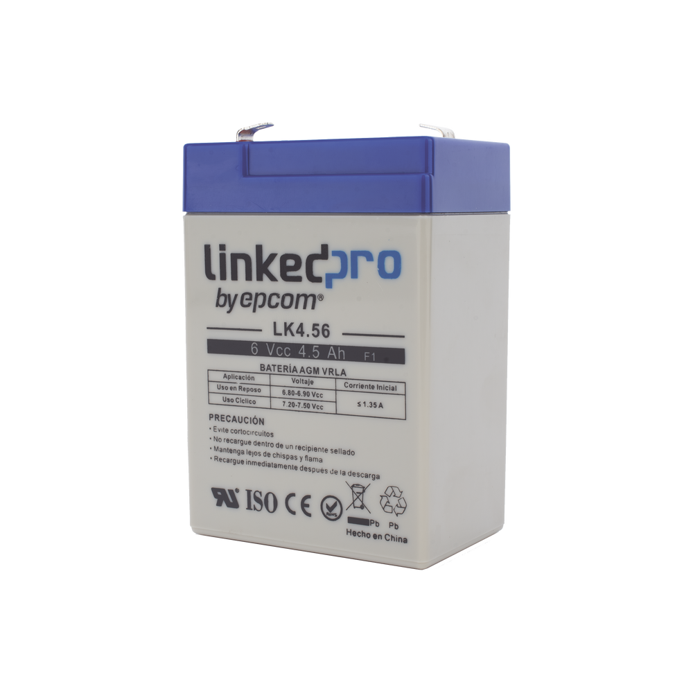 Batería de respaldo 6 V | 4.5 Ah | AGM | Especial para Seguridad Electrónica | UPS  | Sistemas de Emergencia  | Vida útil 5 años | Terminales F1  + Adaptador F2