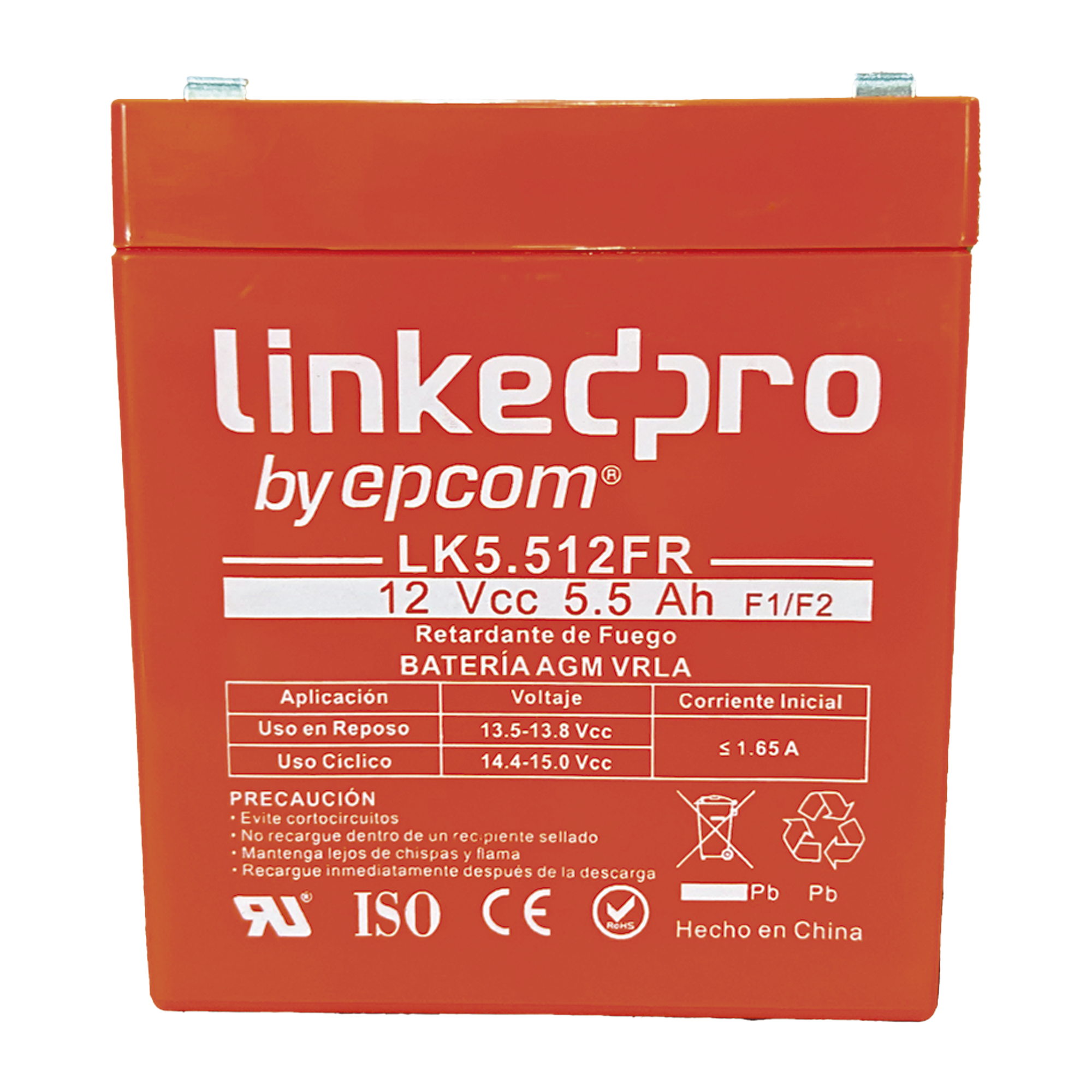 Batería de respaldo 12 V |  5.5 Ah |  AGM  | Certificada UL94-V0 Retardante a la Flama  | Especial para Seguridad Electrónica | UPS | Sistemas de Emergencia | Vida útil 5 años | Terminales F1  + Adaptador F2