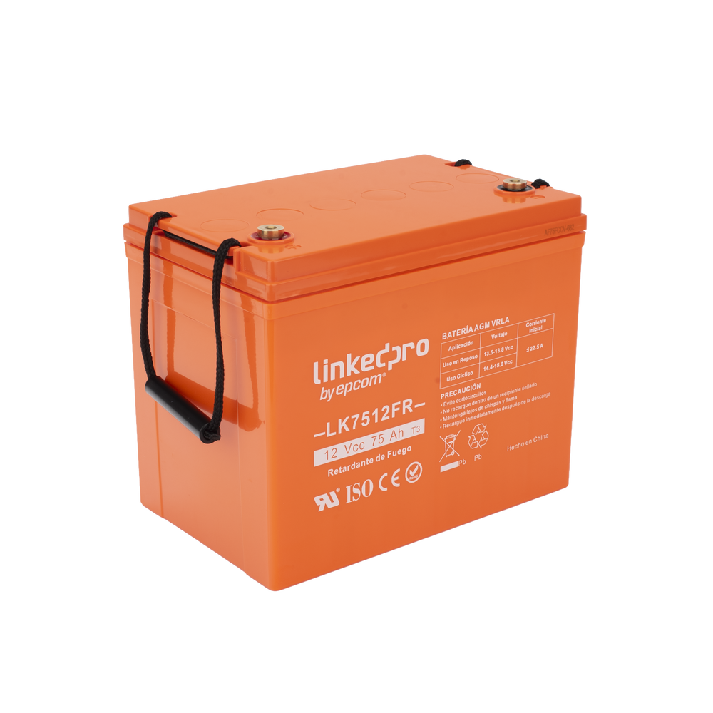 Batería de respaldo 12 V | 75 Ah | AGM | Certificada UL94-V0 Retardante a la Flama | Especial para Seguridad Electrónica | UPS  | Sistemas de Emergencia | Vida útil 5 años | Terminales T3