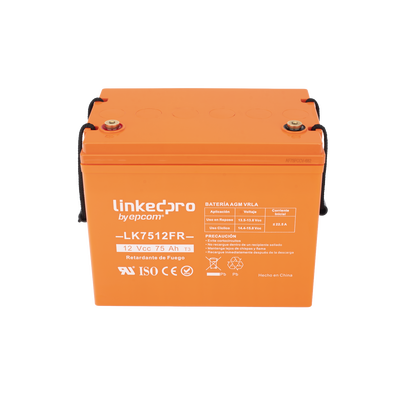 Batería 12 V / 75 Ah / UL / Tecnología AGM-VRLA / Vida útil promedio de 5 años / Retardo a la flama / Para uso en equipo electrónico, Alarmas de Intrusión / Incendio/ Control de acceso / Video Vigilancia / Termina