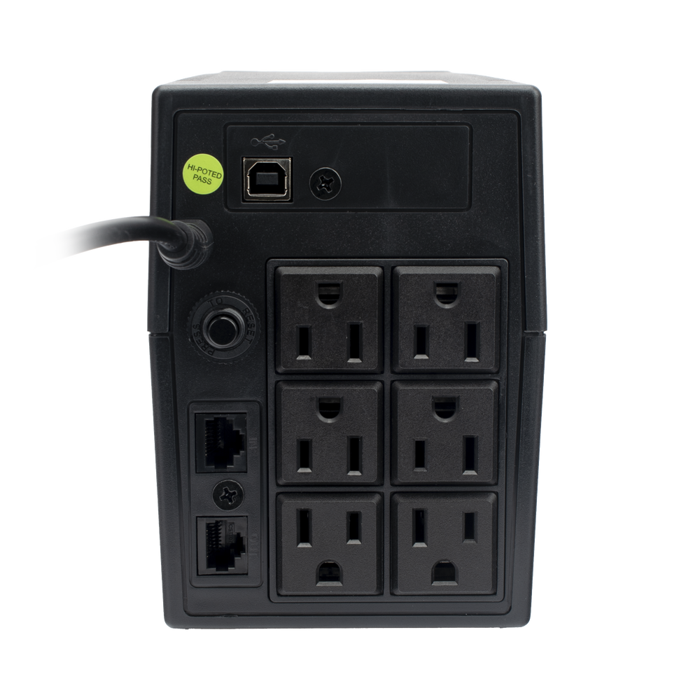 UPS 800VA/480 W Línea Interactiva 120Vca / 6 tomas 5-15R (4 Respaldadas) / Regulación de Voltaje / Protección RJ45