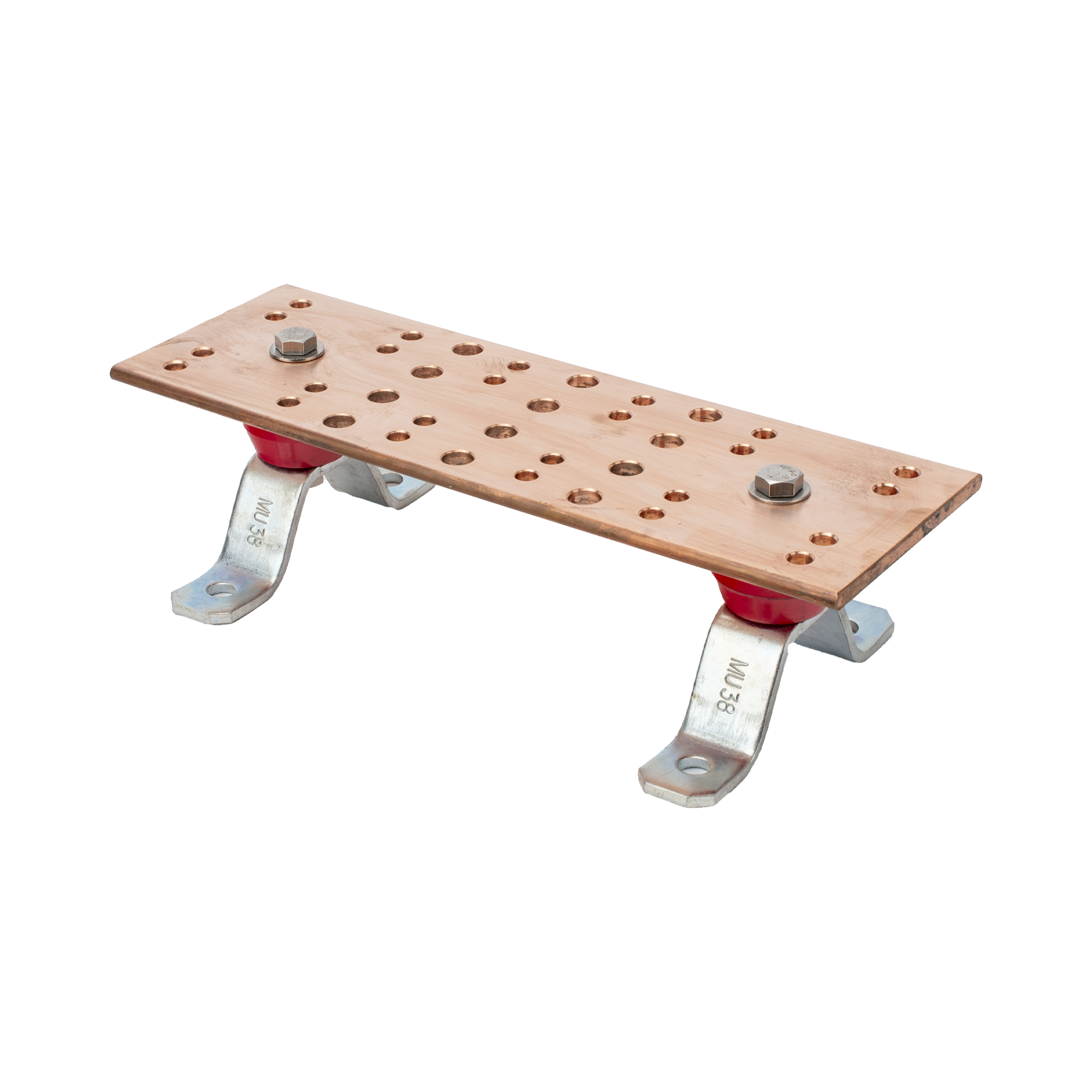 Barra Unión Telecom TMGB / 12 x 4 x 1/4 in / 100% Cobre / 12+24 Orificios / Aisladores Rojos / J-STD-607-A