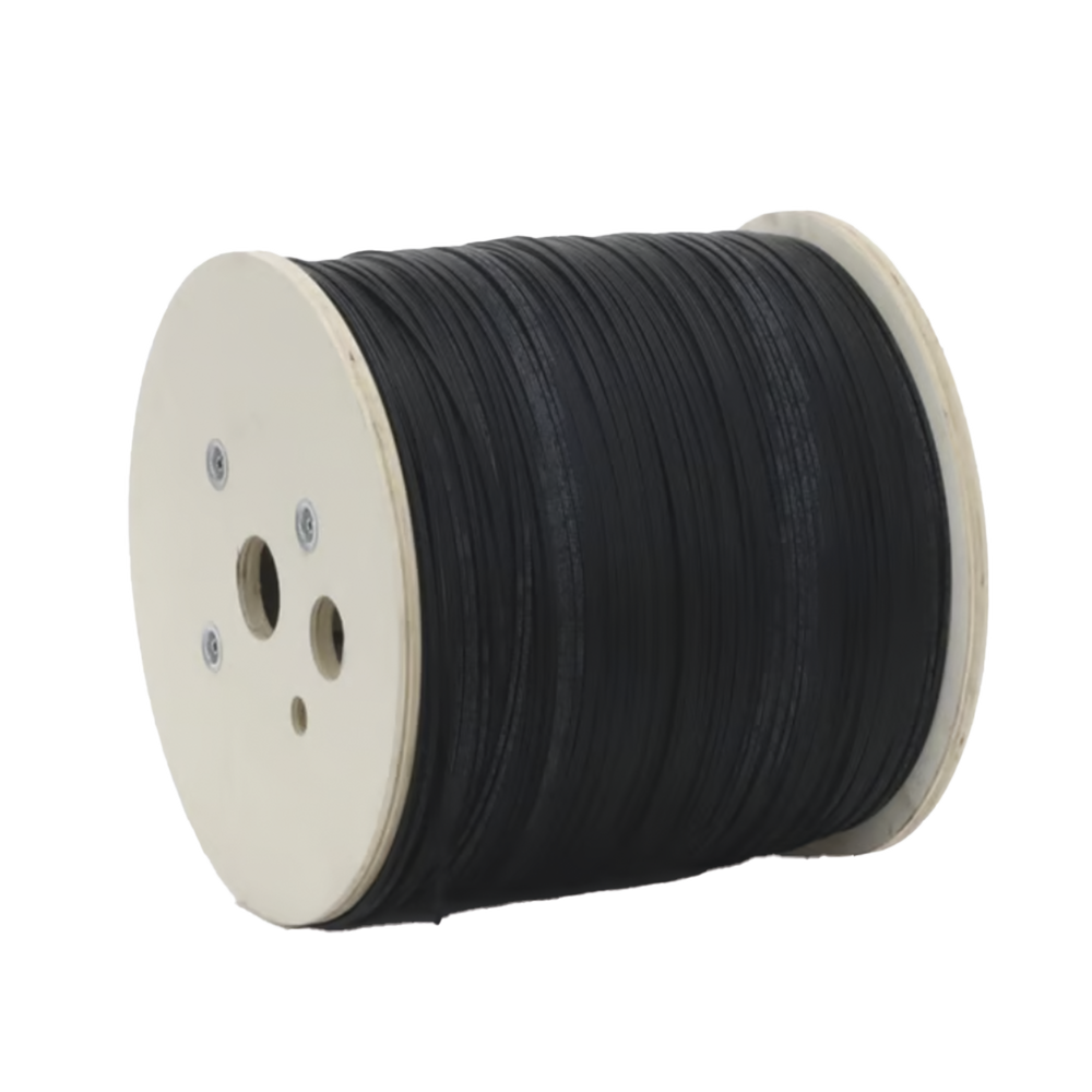 Carrete de 2 Kilómetros de Fibra Óptica Drop Plana, Interior/Exterior G.657A2 Monomodo de 1 Hilo (Unifibra), Dieléctrica, Forro Negro, Compatible con Conectores FASC, FASCUP, FASCLC