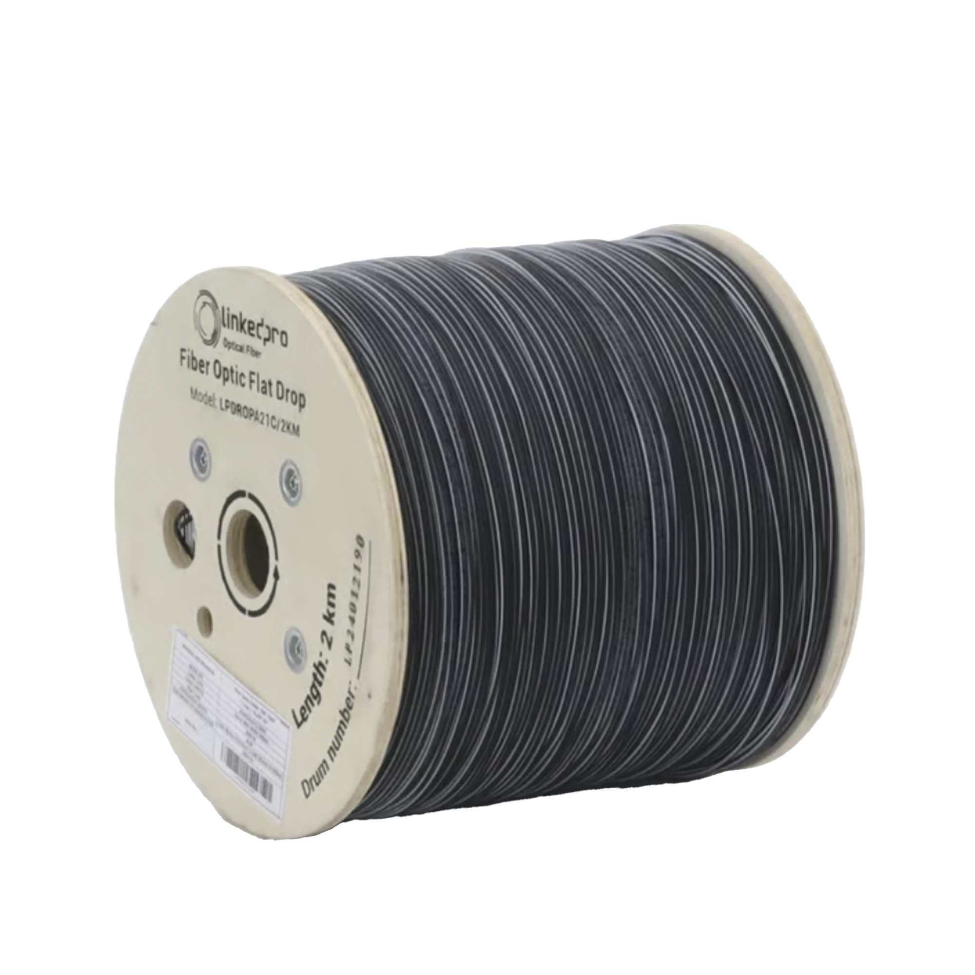Carrete de 2 Kilómetros de Fibra Óptica Drop Plana, Interior/Exterior G.657A2 Monomodo de 1 Hilo (Unifibra), Dieléctrica, Forro Negro, Compatible con Conectores FASC, FASCUP, FASCLC