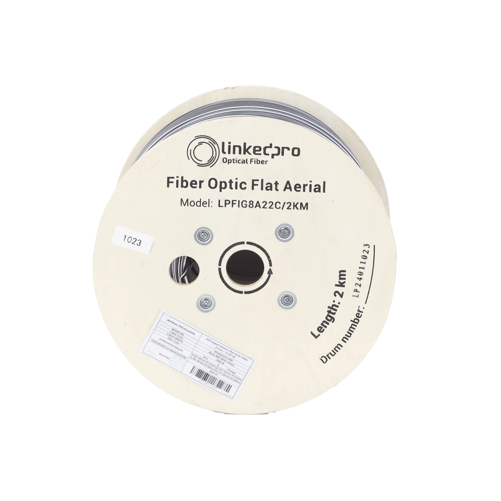 Carrete de 2 Kilómetros (6561.68 Pies) de Fibra Óptica Aérea Mini Figura 8 G.657A2 Tipo Drop Plana, Monomodo de 2 Hilos (Bifibra), Color Negro, (No Soporta Conectores Mecánicos)
