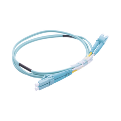Jumper de Fibra Óptica Multimodo OM3 50/125 LC-LC OFNR (Riser), 2.0 mm, Dúplex, Aqua, 1 metro