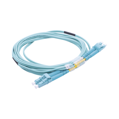 Jumper de Fibra Óptica Multimodo OM3 50/125 LC-LC OFNR (Riser), 2.0 mm, Dúplex, Aqua, 3 metros