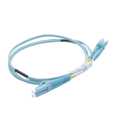 Jumper de Fibra Óptica Multimodo OM4 50/125 LC-LC OFNR (Riser), 2.0 mm, Dúplex, Aqua, 1 metro