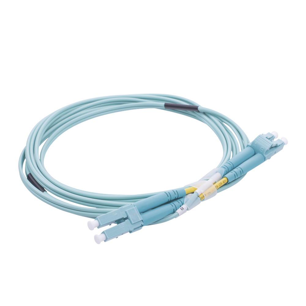 Jumper de Fibra Óptica Multimodo OM4 50/125 LC-LC OFNR (Riser), 2.0 mm, Dúplex, Aqua, 2 Metros (6.56 Pies)