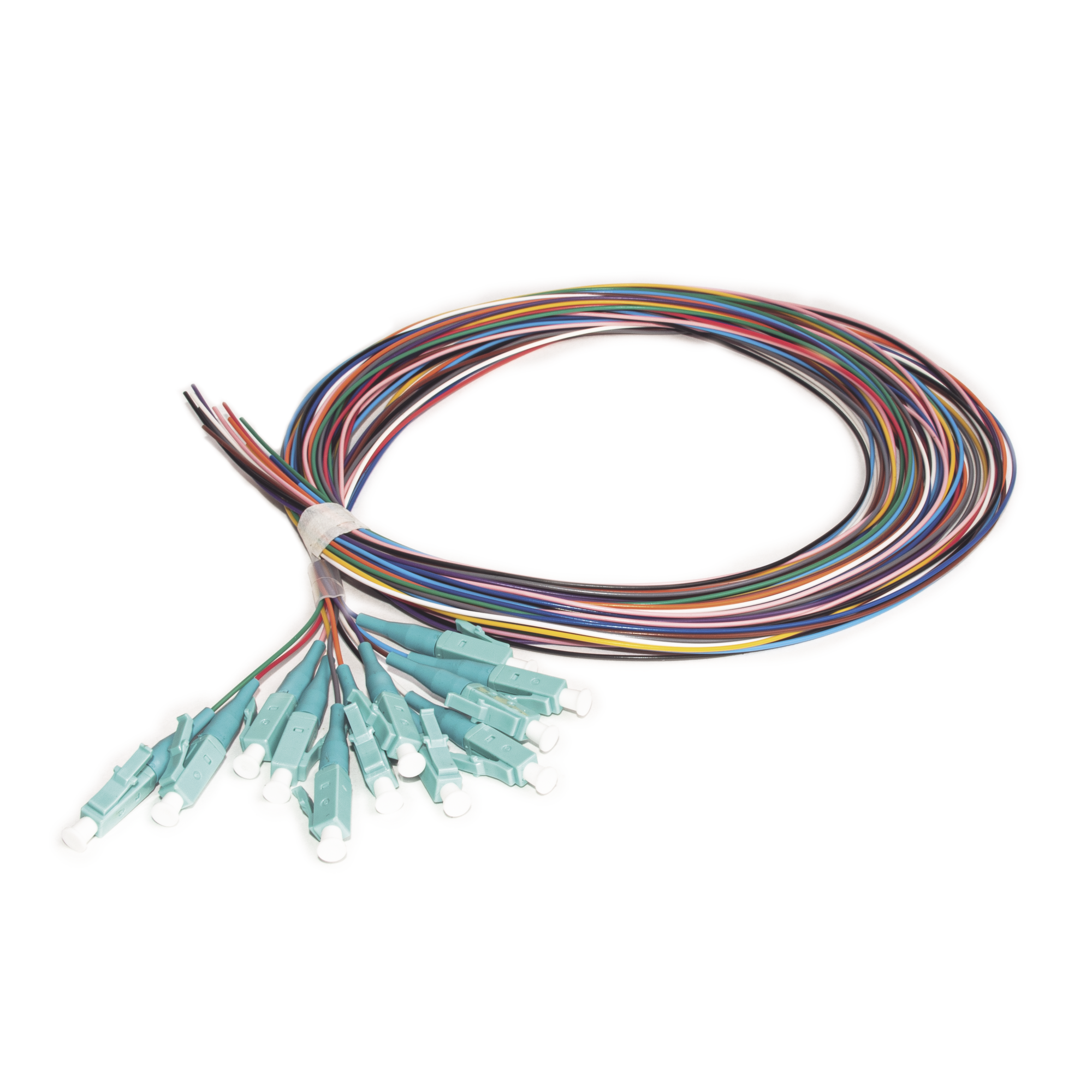 Kit de 12 Pigtails LC Multimodo OM3 50/125, Conectores Aqua, 2 Metros (6.56 Pies)