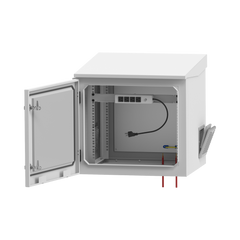 Gabinete de Exterior con Rack de 19" de 9UR con Ventiladores y Termostato, Se envía el Gabinete armado, (Montaje a poste o torre se vende por separado).