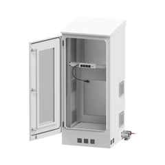 Gabinete de Piso para Exterior con Ventiladores y Termostato con Rack de 19" de 16 U + Espacio para Baterías, Se envía el Gabinete Armado.