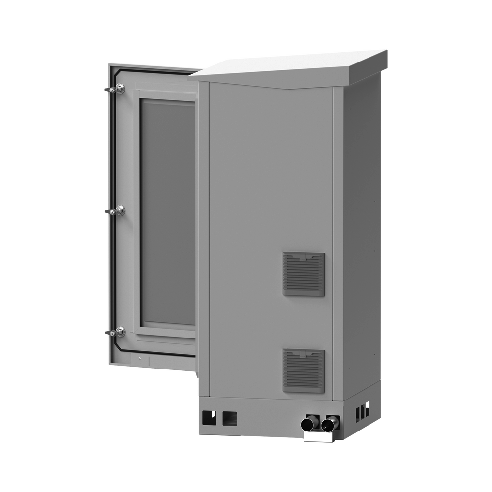 Gabinete de Piso para Exterior con Ventiladores y Termostato con Rack de 19" de 16 U + Espacio para Baterías, Se envía el Gabinete Armado.