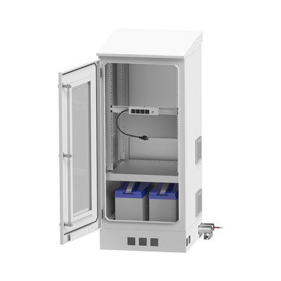 Gabinete de Piso para Exterior con Ventiladores y Termostato con Rack de 19" de 16 U + Espacio para Baterías, Se envía el Gabinete Armado.