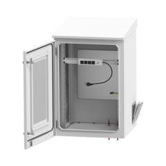 Gabinete de Exterior con Rack de 19" de 16U con Ventiladores y Termostato, Se envía el Gabinete Armado. (Montaje a poste o torre se vende por separado).
