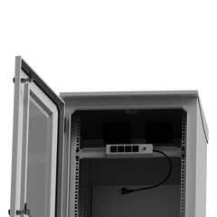 Gabinete de Exterior con Rack de 19" de 16U con Ventiladores y Termostato, Se envía el Gabinete Armado. (Montaje a poste o torre se vende por separado).