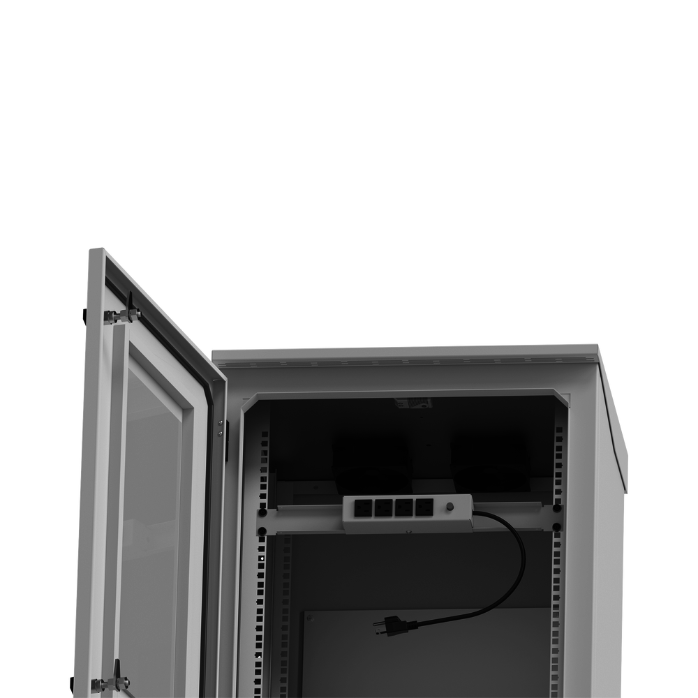Gabinete de Exterior con Rack de 19" de 24U con Ventiladores y Termostato, Se envía el Gabinete Armado (Montaje a poste o torre se vende por separado).