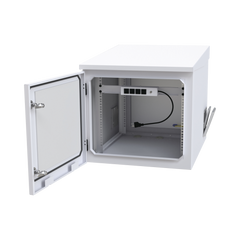 Gabinete PROFUNDO hasta 705 mm  de profundidad, de Exterior de 9UR con Ventiladores y Termostato, Se envía el Gabinete Armado, (Montaje a poste o torre se vende por separado).