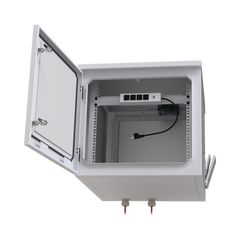 Gabinete PROFUNDO hasta 705 mm  de profundidad, de Exterior de 9UR con Ventiladores y Termostato, Se envía el Gabinete Armado, (Montaje a poste o torre se vende por separado).
