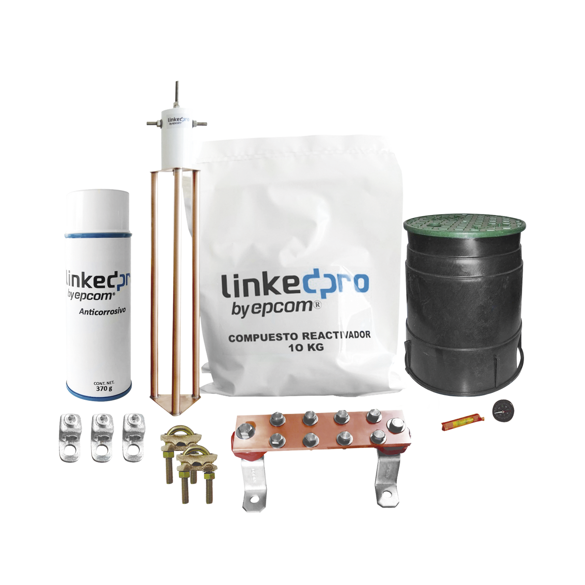 Kit Puesta a Tierra 30A / Electrodo Cobre Electrolítico / Diseño Delta / Filtro Equipotencial / Compuesto 12 kg / Barra Unión + Conectores + Registro