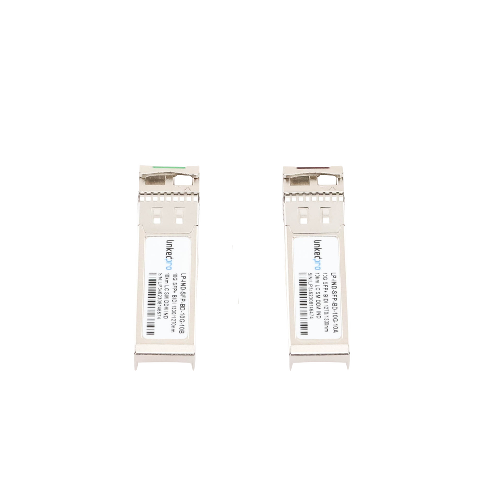 Transceptores Ópticos Industriales Bidireccionales SFP+ (Mini-Gbic) / Monomodo 1270 & 1330 nm / 10 Gbps / 10GBASE / Conector LC/UPC Simplex / DDM / Hasta 10 km / 2 Piezas