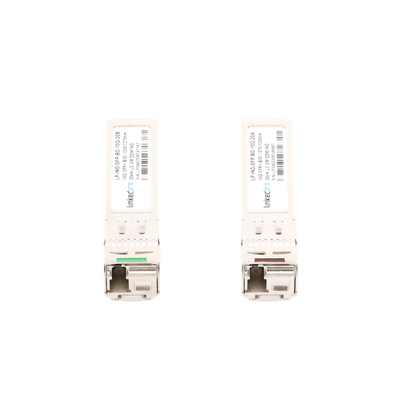Transceptores Ópticos Industriales Bidireccionales SFP+ (Mini-Gbic) / Monomodo 1270 & 1330 nm / 10 Gbps / 10GBASE / Conector LC/UPC Simplex / DDM / Hasta 20 km / 2 Piezas