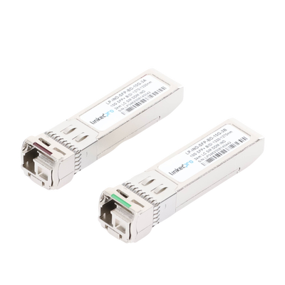 Transceptores Ópticos Industriales Bidireccionales SFP+ (Mini-Gbic) / Monomodo 1270 & 1330 nm / 10 Gbps / 10GBASE / Conector LC/UPC Simplex / DDM / Hasta 3 km / 2 Piezas