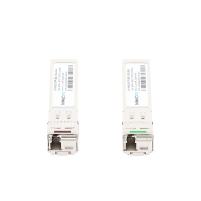 Transceptores Ópticos Industriales Bidireccionales SFP+ (Mini-Gbic) / Monomodo 1270 & 1330 nm / 10 Gbps / 10GBASE / Conector LC/UPC Simplex / DDM / Hasta 5 km / 2 Piezas