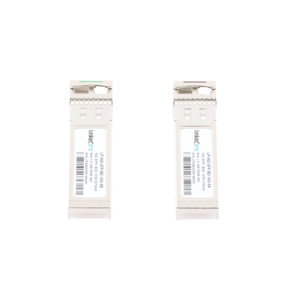 Transceptores Ópticos Industriales Bidireccionales SFP+ (Mini-Gbic) / Monomodo 1270 & 1330 nm / 10 Gbps / 10GBASE / Conector LC/UPC Simplex / DDM / Hasta 5 km / 2 Piezas