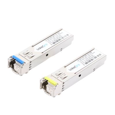 Transceptores Ópticos Industriales Bidireccionales SFP (Mini-Gbic) / Monomodo 1310 & 1550 nm / 1.25 Gbps / 1000BASE-BX / Conector LC/UPC Simplex / DDM / Hasta 10 km / 2 Piezas