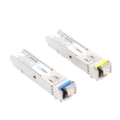 Transceptores Ópticos Industriales Bidireccionales SFP (Mini-Gbic) / Monomodo 1310 & 1550 nm / 1.25 Gbps / 1000BASE-BX / Conector LC/UPC Simplex / DDM / Hasta 10 km / 2 Piezas