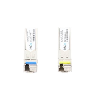 Transceptores Ópticos Industriales Bidireccionales SFP (Mini-Gbic) / Monomodo 1310 & 1550 nm / 1.25 Gbps / 1000BASE-BX / Conector LC/UPC Simplex / DDM / Hasta 20 km / 2 Piezas