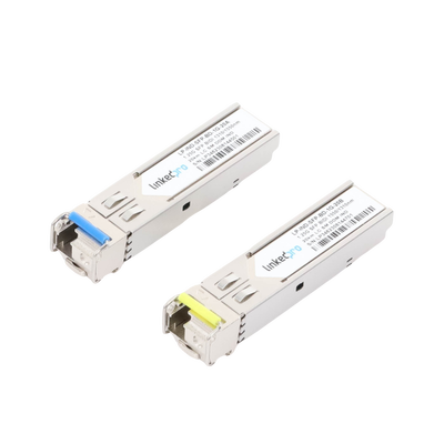 Transceptores Ópticos Industriales Bidireccionales SFP (Mini-Gbic) / Monomodo 1310 & 1550 nm / 1.25 Gbps / 1000BASE-BX / Conector LC/UPC Simplex / DDM / Hasta 20 km / 2 Piezas