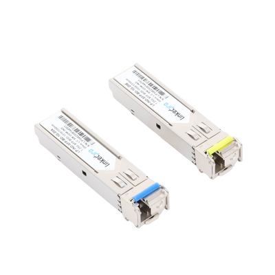 Transceptores Ópticos Industriales Bidireccionales SFP (Mini-Gbic) / Monomodo 1310 & 1550 nm / 1.25 Gbps / 1000BASE-BX / Conector LC/UPC Simplex / DDM / Hasta 20 km / 2 Piezas