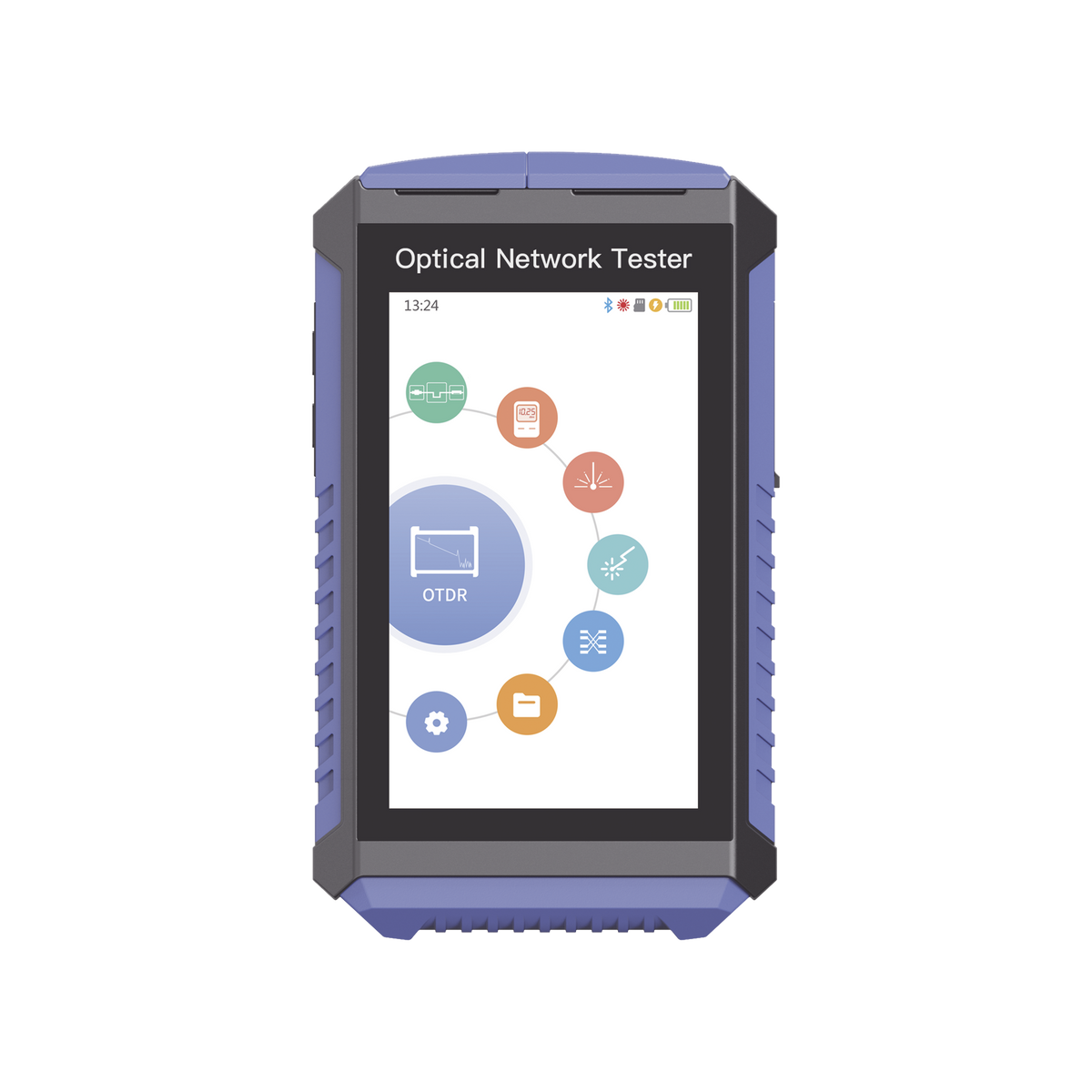 Mini OTDR Touch para Pruebas en Enlaces Fibra Óptica Activos (Prueba de Fibra Viva) / Longitud de Onda en 1625nm / Integra Función OPM / Integra Función VFL 5mW / Mapeo de Cables RJ45 / Recargable / Distancia de Prueba hasta 100 Kilómetros (328084 pie