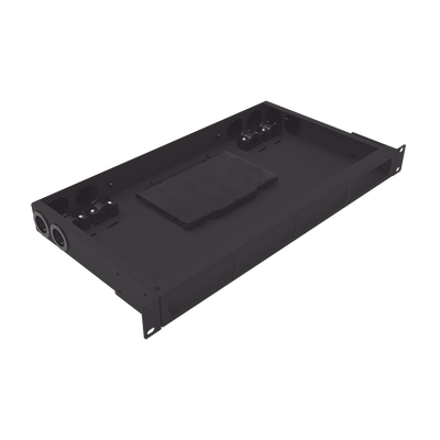 Distribuidor de fibra óptica vacio 19in, Acepta 4 placas Acopladoras de Linkedpro, hasta 24 fibras, 1UR, Incluye charola de empalme