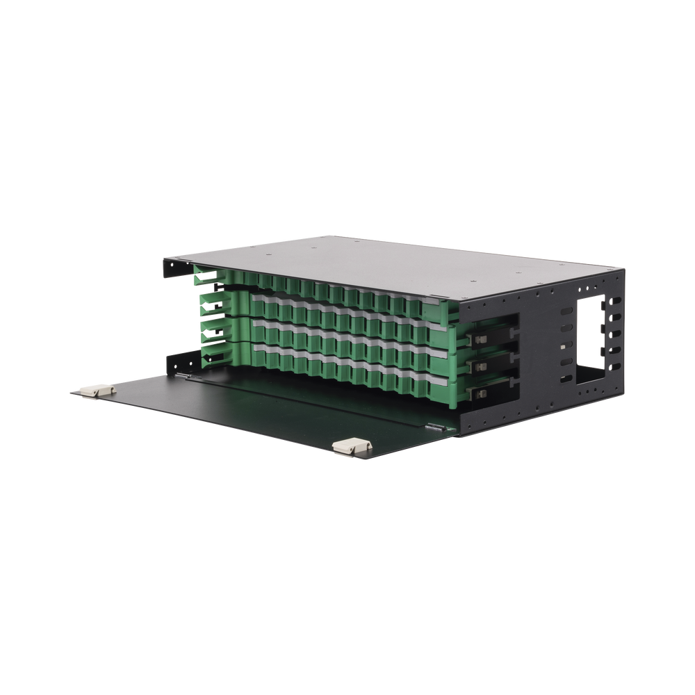 Distribuidor de Fibra Óptica con Bandejas Deslizables, Vacío, 19 Pulgadas (48.26 cm), Acepta 48 Adaptadores LC Duplex o LC Simplex o 48 SC Simplex, 3U