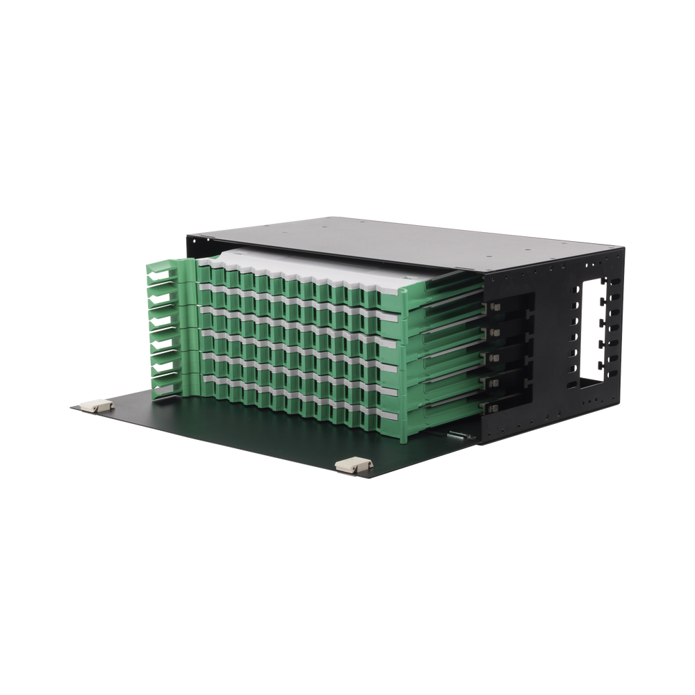 Distribuidor de Fibra Óptica con Bandejas Deslizables, Vacío, 19 Pulgadas, Acepta 72 Adaptadores LC Duplex o LC Simplex o 72 SC Simplex, 4U