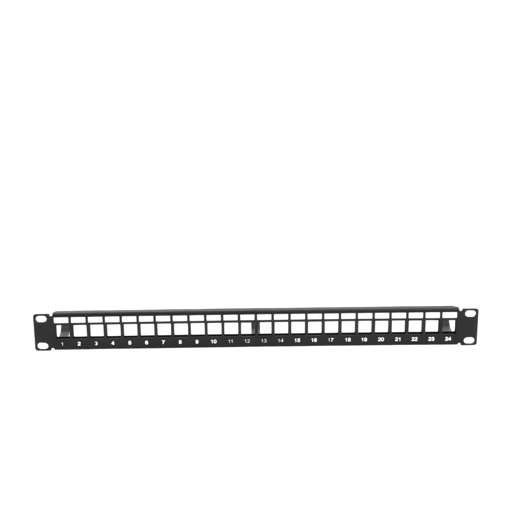 Patch Panel Modular sin Blindaje de 24 Puertos, 1U, con Barra para Organizar Cable