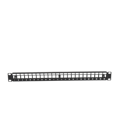 Patch panel modular sin blindaje de 24 puertos, 1U, con barra para organizar cable