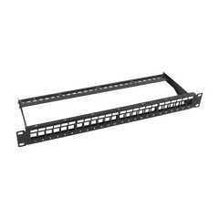 Patch Panel Modular sin Blindaje de 24 Puertos, 1U, con Barra para Organizar Cable