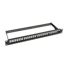 Patch panel modular sin blindaje de 24 puertos, 1U, con barra para organizar cable