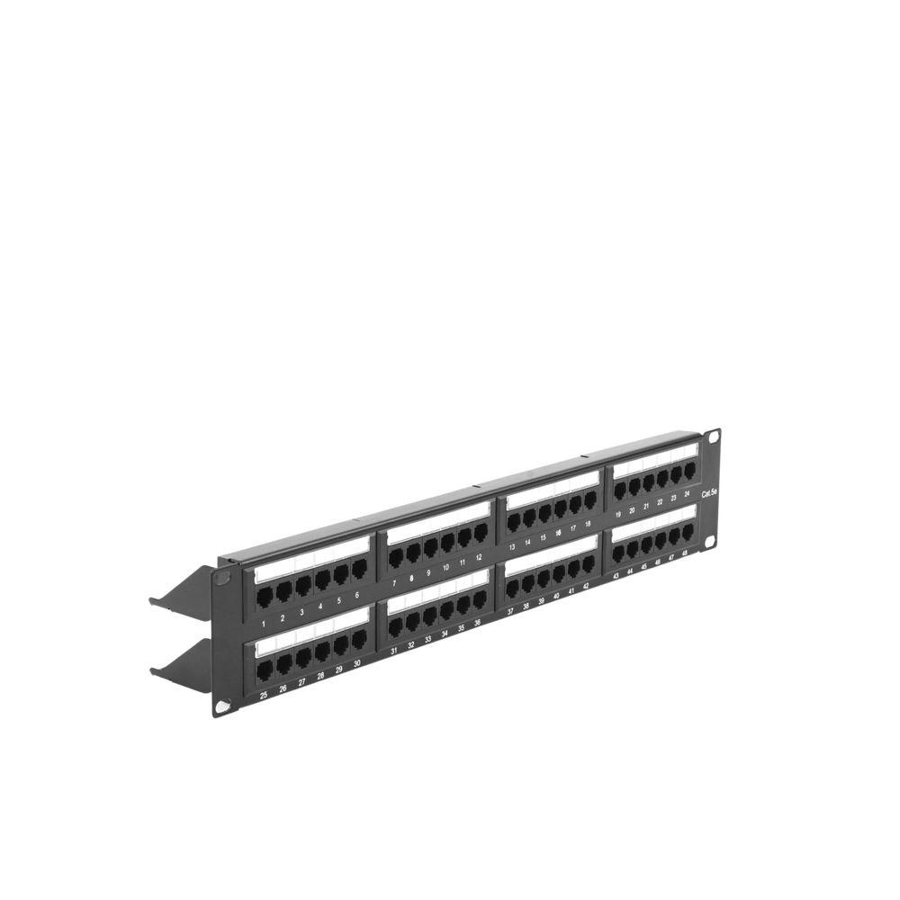 Panel de Parcheo de Impacto (110) UTP de 48 Puertos Cat5e 19 Pulgadas (48.26 cm), 2U con Barra para Organizar Cable