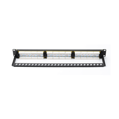 Panel de parcheo de impacto (110) UTP de 24 puertos Cat6A, 19in, con barra para Organizar cables y espacio para Etiqueta
