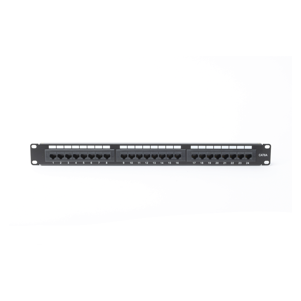 Panel de Parcheo de Impacto (110) UTP de 24 Puertos Cat6A, 19 Pulgadas (48.26 cm), con Barra para Organizar Cables y Espacio para Etiqueta